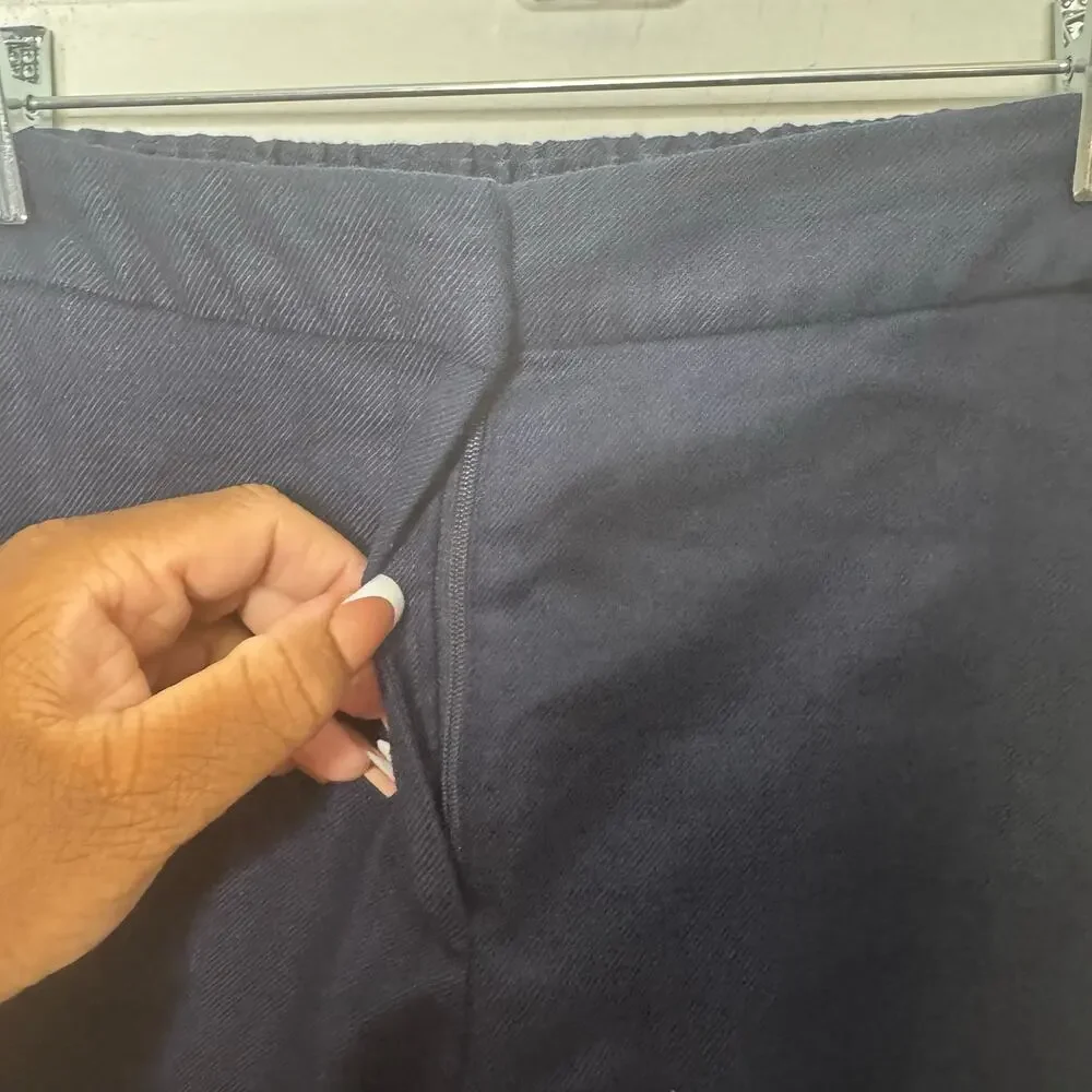J.Crew Linen Blend Navy Pants Women’s Size 8 Elastic‎ Waist Straight Leg